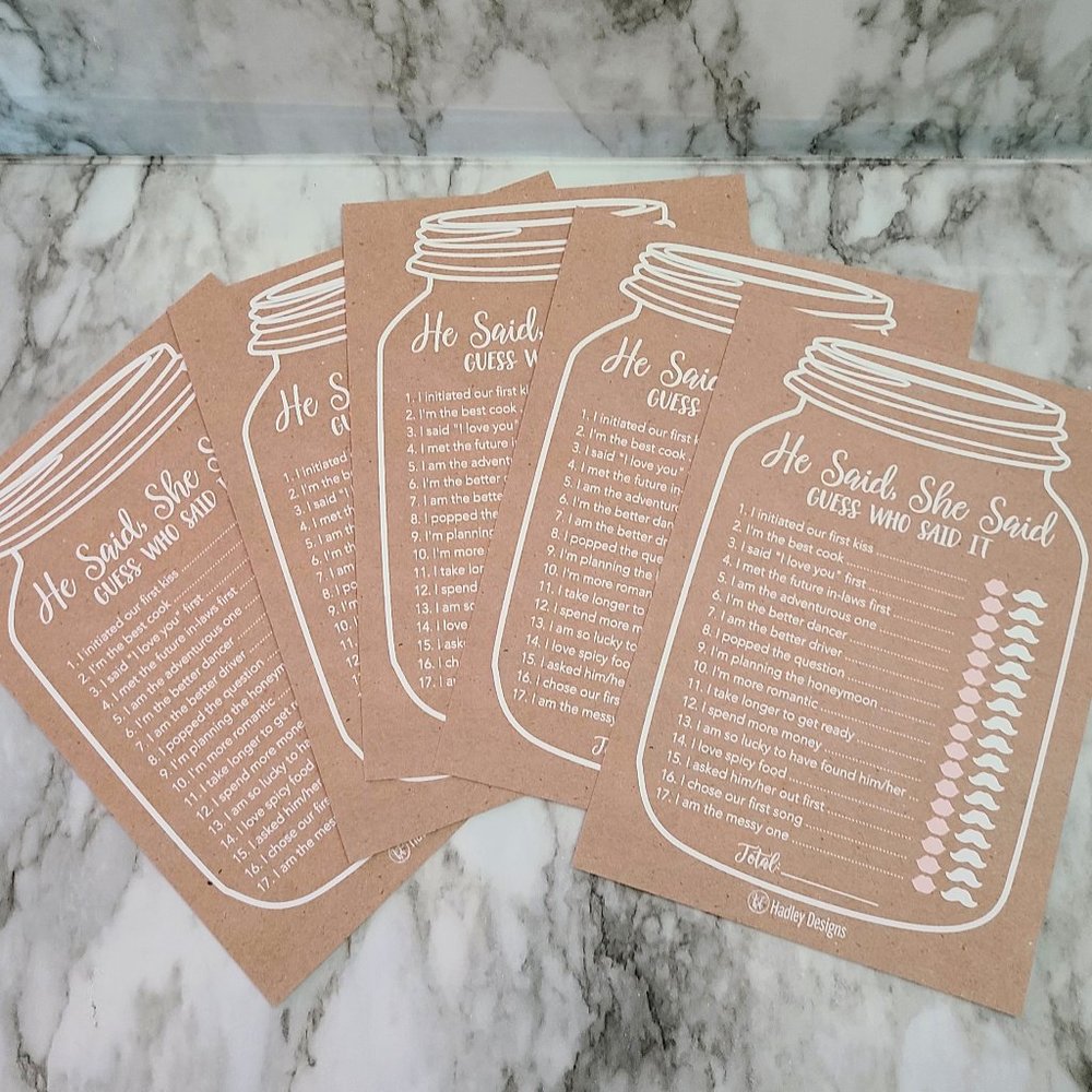 15 Rustic Wedding/Bridal Shower/Engagement/Bachelorette/Anniversary Trivia Game